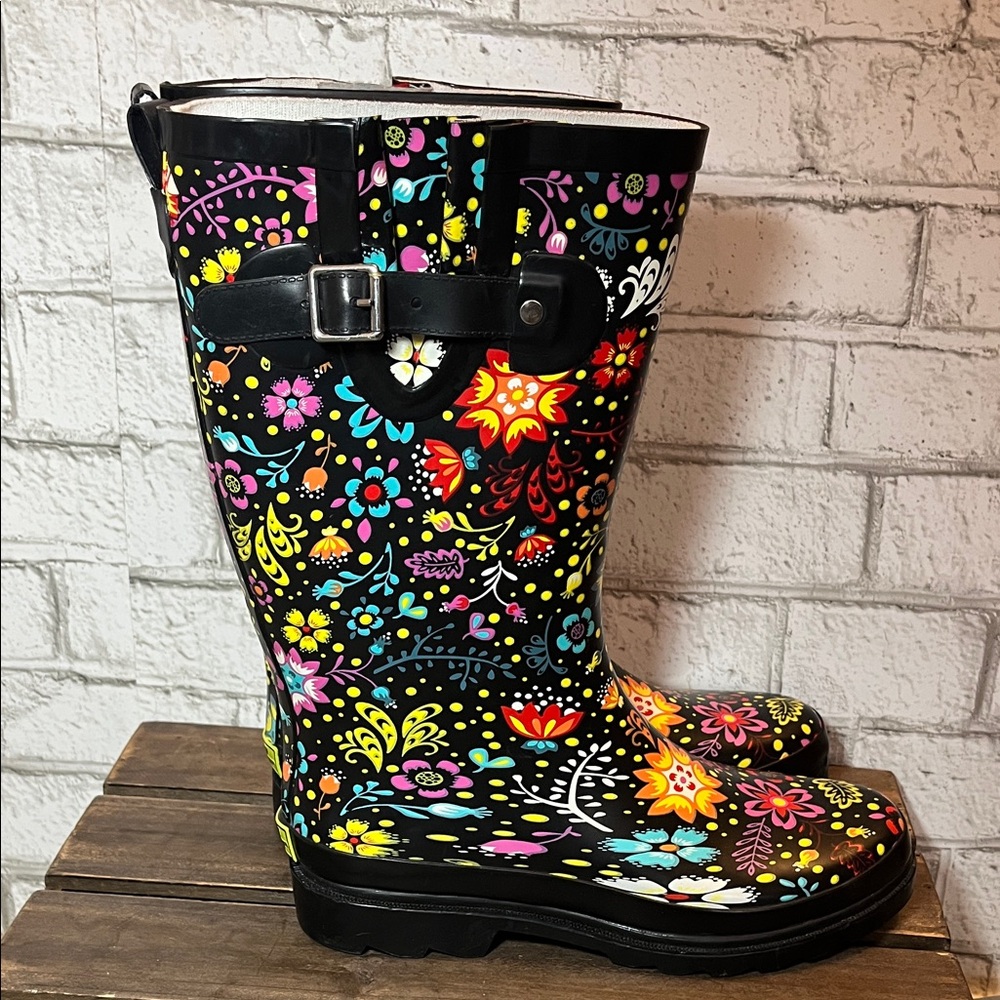 Western Chief Tall Black Floral Rain Boots - Picture 4 of 11
